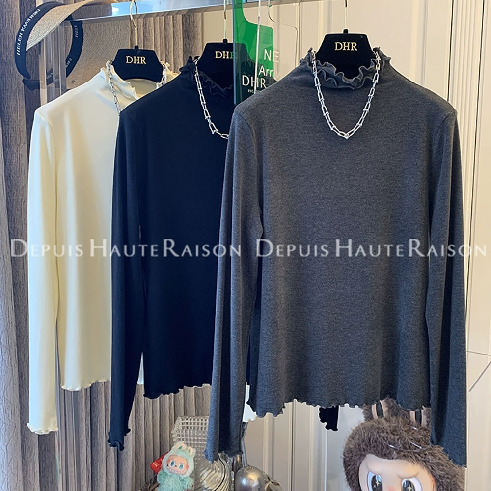 胖mm特大码300斤木耳花边德绒长袖T恤打底衫女秋冬季宽松内搭上衣