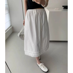 蕾丝花边裙子 半身裙女春夏薄款 胖mm特大码 300斤松紧腰抽绳中长款
