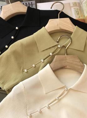 胖mm特大码2-300斤新中式国风旗袍风polo领短袖针织衫t恤上衣女夏