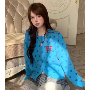 胖mm特大码300斤美式复古波点开衫毛衣女秋冬慵懒风宽松针织外套