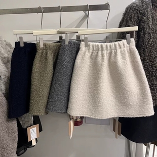 胖mm特大码 松紧腰显瘦a字短裙 300斤纯色圈圈毛加厚半身裙女秋冬季