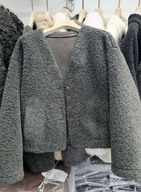 胖mm特大码300斤韩版羊羔毛绒短款外套女秋冬宽松高级感气质上衣