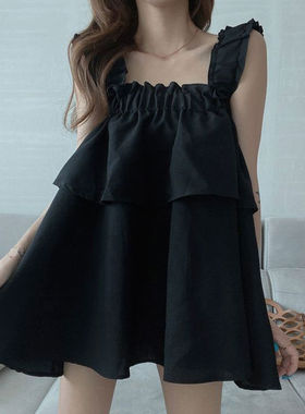 胖mm特大码2-300斤简约百搭拼接衬衫宽松荷叶边无袖吊带上衣女夏