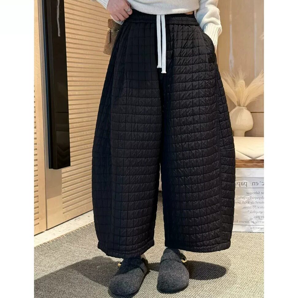 胖mm特大码2-300斤夹棉厚款阔腿休闲裤女秋冬松紧腰宽松保暖裤子