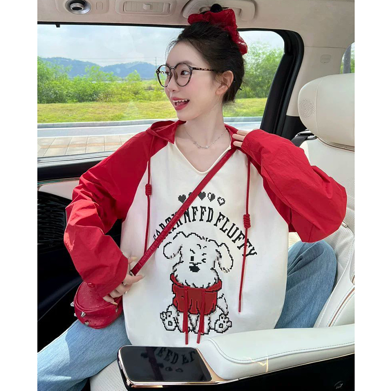 胖mm特大码300斤美式复古撞色连帽卫衣女春秋款宽松显瘦套头上衣