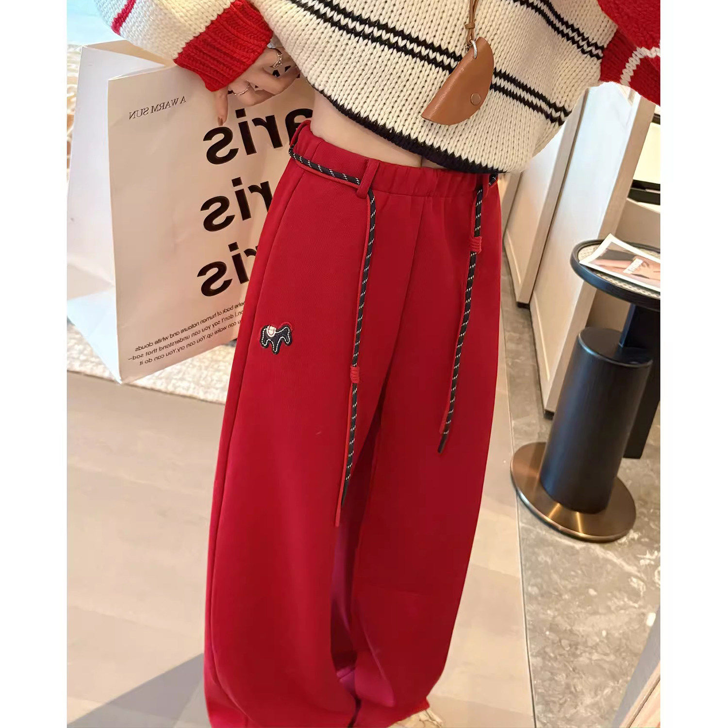 胖mm大码300斤小马刺绣加绒保暖卫裤女秋冬本命年红色休闲阔腿裤,女装/女士精品,大码裤装,淘宝优惠券,粉丝福利购,淘宝优惠卷