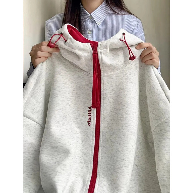 胖mm特大码300斤美式加绒连帽开衫卫衣女秋冬设计感加厚拉链外套