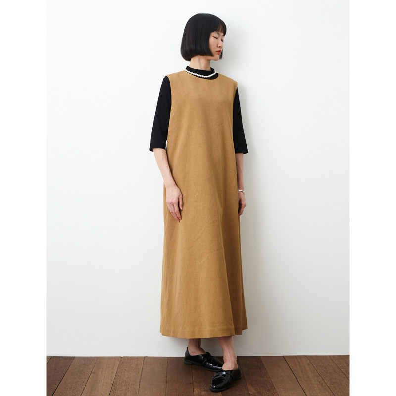 轻奢气质简约长款复古背心裙 小鱼春秋新款高级感无袖文艺连衣裙