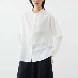 白色汉麻棉宽松简约氛围衬衫 小鱼新款百搭长袖休闲棉麻女士衬衣