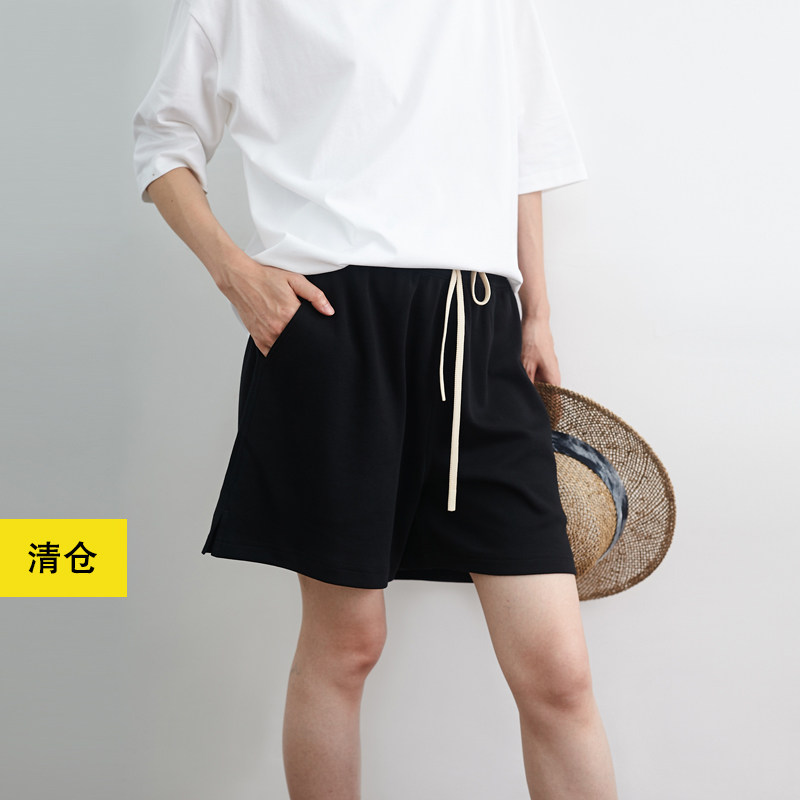 清仓/纯棉针织宽松短裤 小鱼百搭大码简约女士运动居家黑色休闲裤