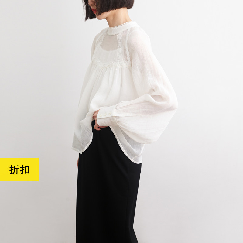纱织苎麻仙气小鱼黑白色透视衬衫