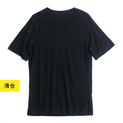 清仓／竹节棉V领修身薄款T恤衫小鱼春夏季黑白色基础简约纯棉上衣
