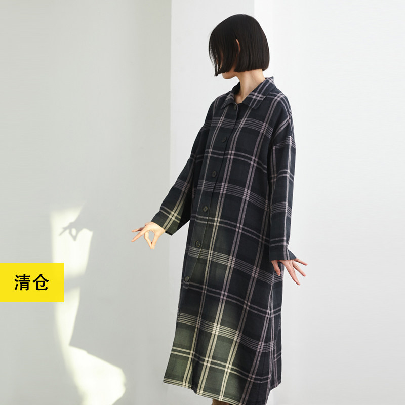 重磅亚麻复古格纹风衣