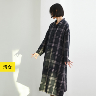 瑕疵/重磅亚麻复古格纹风衣 小鱼宽松长款直筒女士外套连衣裙