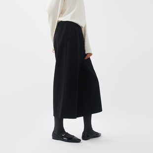 经典羊毛呢百搭气质七分阔腿裤小鱼秋冬季宽松黑灰直筒裤女休闲裤