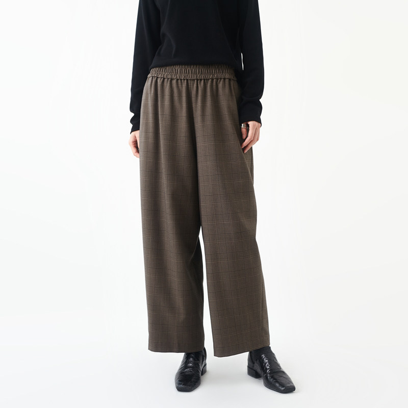 经典复古格纹宽松休闲裤 小鱼秋冬季新款百搭格子西裤女显瘦长裤