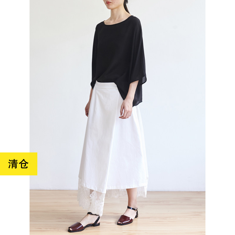 清仓/小众复古纯棉不规则白色半身裙 小鱼蕾丝拼接气质百搭A字裙