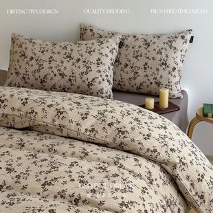 A类美式田园风碎花棉麻床上四件套纯棉被套床笠学生床单三件套1.5