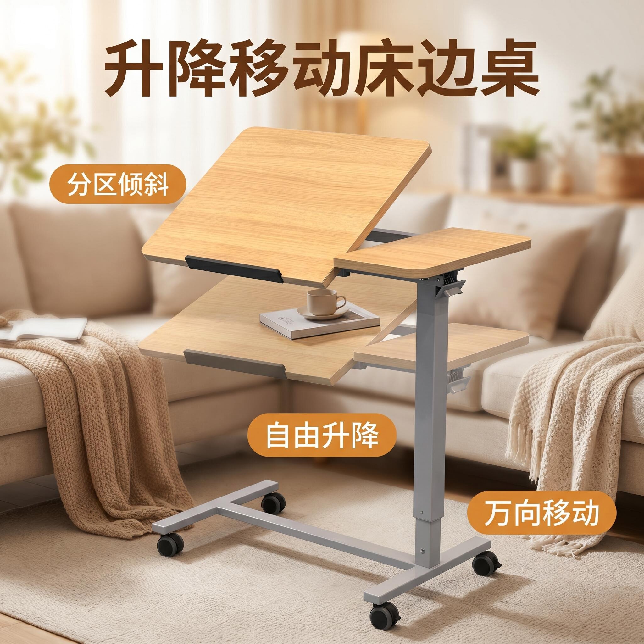 可移动升降折叠床边桌电脑桌客厅沙发边几书桌任意桌学习桌子家用