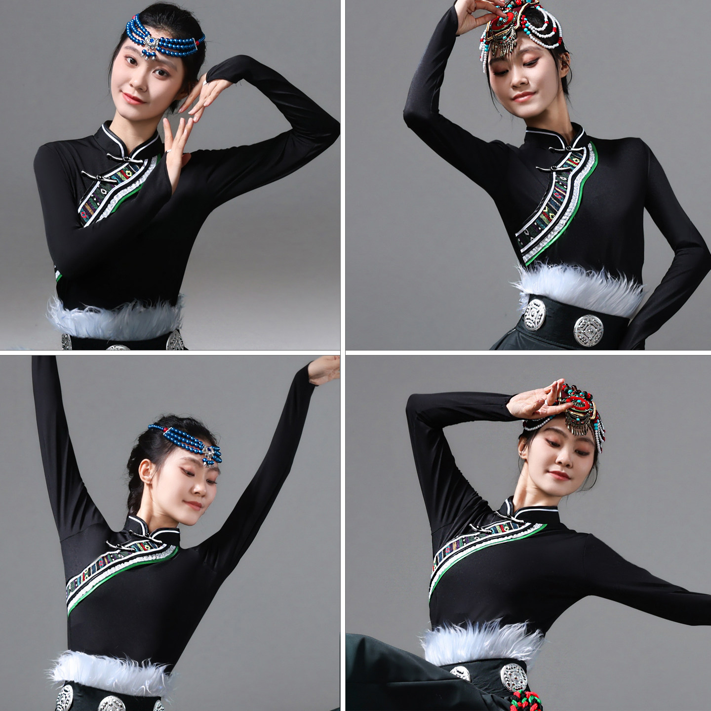 藏族舞蹈演出服新款民族服装上衣女藏式锅庄舞长袖藏族舞蹈练习裙