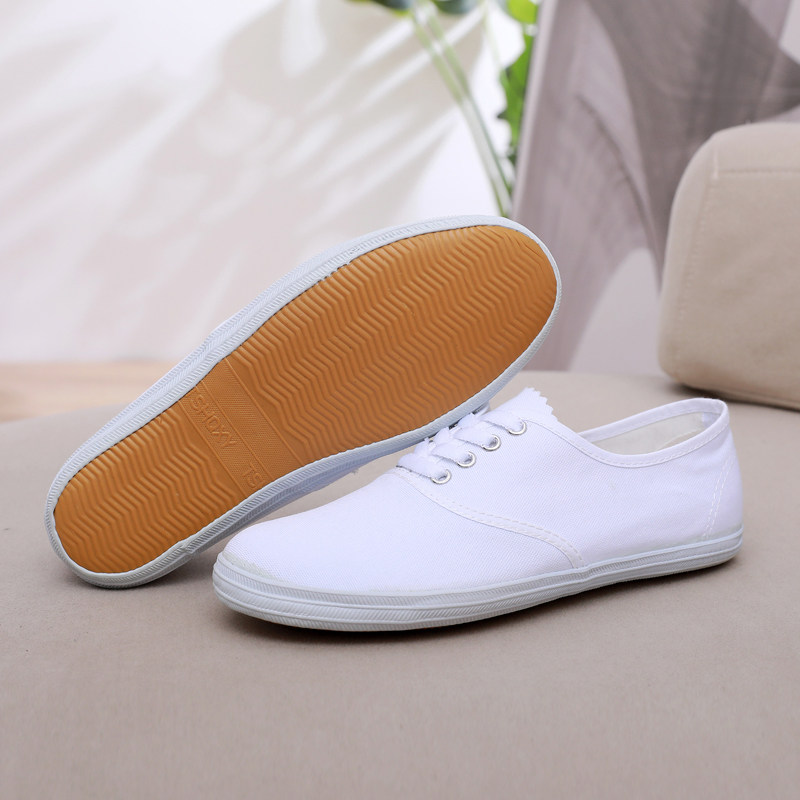 小白鞋男女系带款鞋室内帆布鞋白球鞋体操鞋护士武术鞋晨练太极鞋