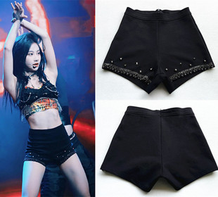 爵士舞高腰打歌服防走光跳舞热裤百搭超短裤女团紧身表演heels