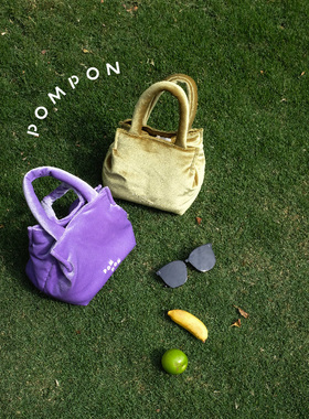 POMPON胖胖包原创丝绒天鹅绒夹棉手提野餐包遛狗包可爱温暖礼品包
