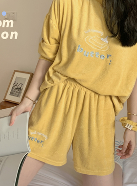 pomponhome系列原创憨憨黄油睡衣家居服运动套装卫衣刺绣毛巾料