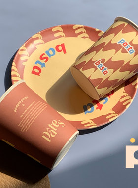 POMPONpasta意面图案环保竹纤维原创几何漱口杯水杯奶杯