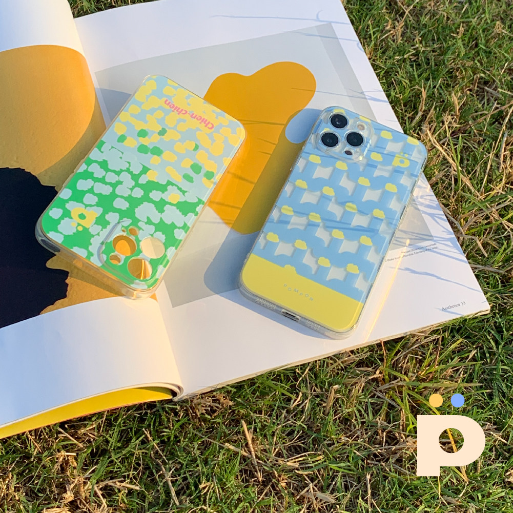 POMPON“草地上撒欢”透明精孔抽象油画手机壳精孔软壳适用于苹果