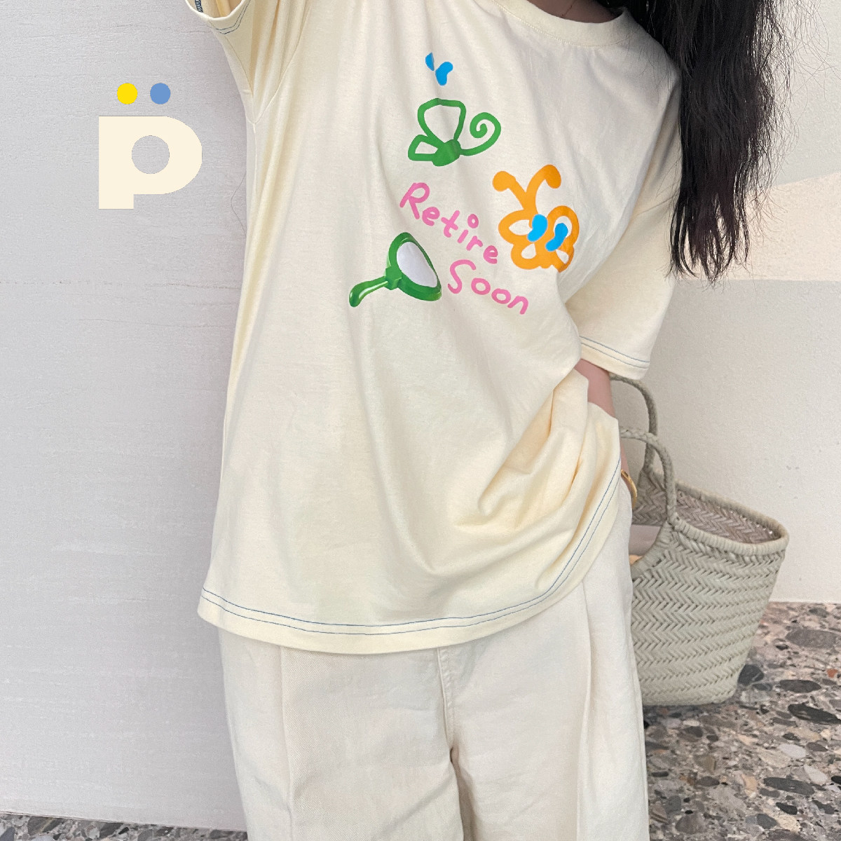 短袖彩色重磅蝴蝶图案纯棉原创