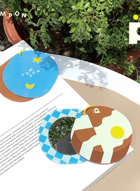 POMPON可可咖啡工厂系列随身化妆镜便携mini旋转镜子挂件棋盘装饰