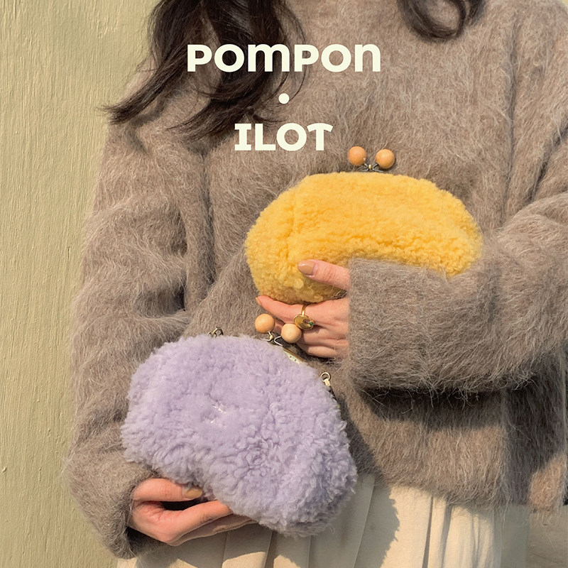 羊毛口金包原创彩色链条包刺绣