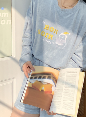 pomponhome系列原创呆呆企鹅睡衣家居服套装运动卫衣刺绣毛巾料