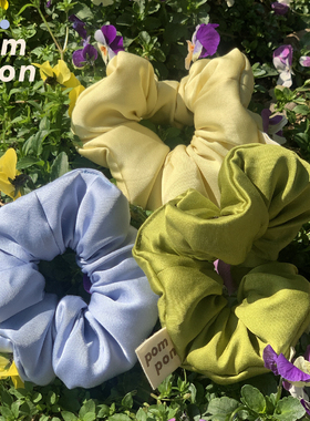 POMPONhome胖胖枕头云朵泡芙真丝绸缎面发圈大肠发饰夹棉三色春日