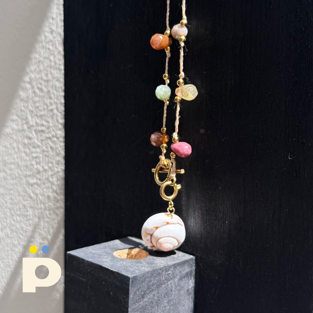 POMPONplaya｜holi原创天然石贝壳玛瑙彩色编织手工串珠项链度假