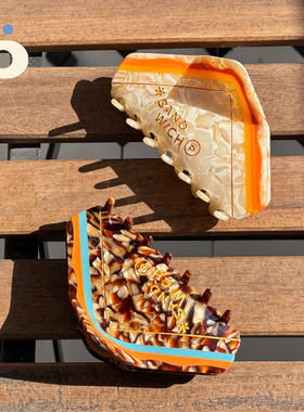 POMPON原创2色三明治撞色抓夹发量多有趣可爱醋酸鲨鱼夹发夹