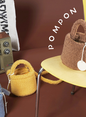 POMPON毛毛包斜挎原创新品秋冬温暖时髦水桶包澳毛纯羊毛两用包