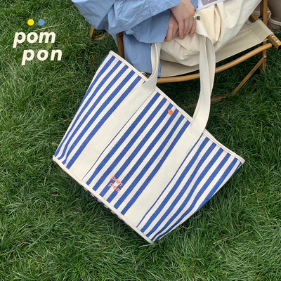 POMPONhome条纹托特包