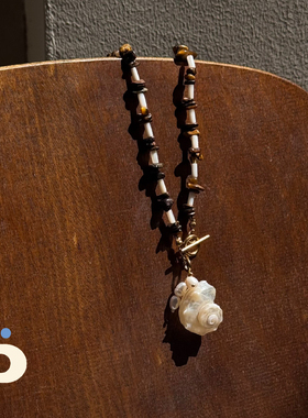 POMPONplaya｜mare原创天然石贝壳珍珠虎眼石手工串珠项链度假感