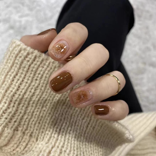 手工定制美甲成品假指甲贴片秋冬焦糖色晕染显白穿戴式可拆卸持久