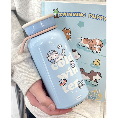 蓝色围巾猫咪保温杯304不锈钢