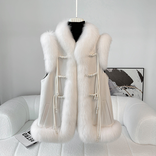 2023秋冬新款国风狐狸毛皮草马甲外套女鹅绒羽绒背心时尚中长款