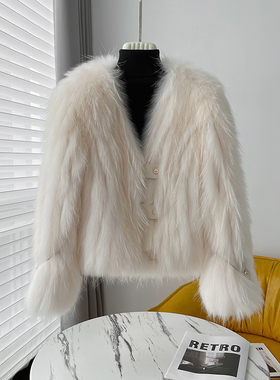 2023秋冬新款貉子毛车条工艺皮草外套女绵羊皮设计毛毛时尚大衣