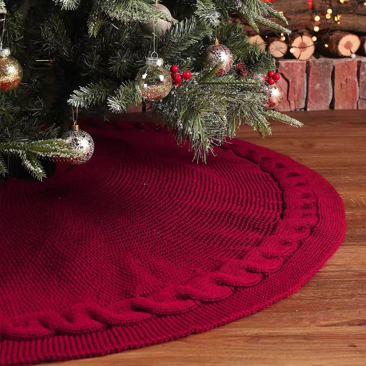 Cross border Christmas Knitted Tree Skirt Red Milk White Kn