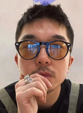 防辐射圆形潮流男茶色墨镜
