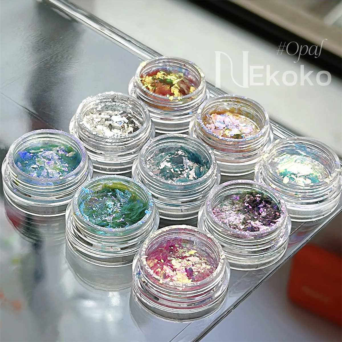 NEKOKO妮可可极光欧泊银闪魔镜粉爆闪偏光超薄美甲素材云锦粉