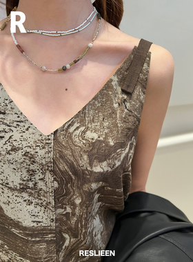 RESLIEEN「weep」液态岩木 高级设计感拼接古典时髦uma文艺吊带裙