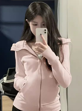 lulu fend外套女春秋卫衣修身休闲拉链开衫连帽瑜伽服上衣scuba