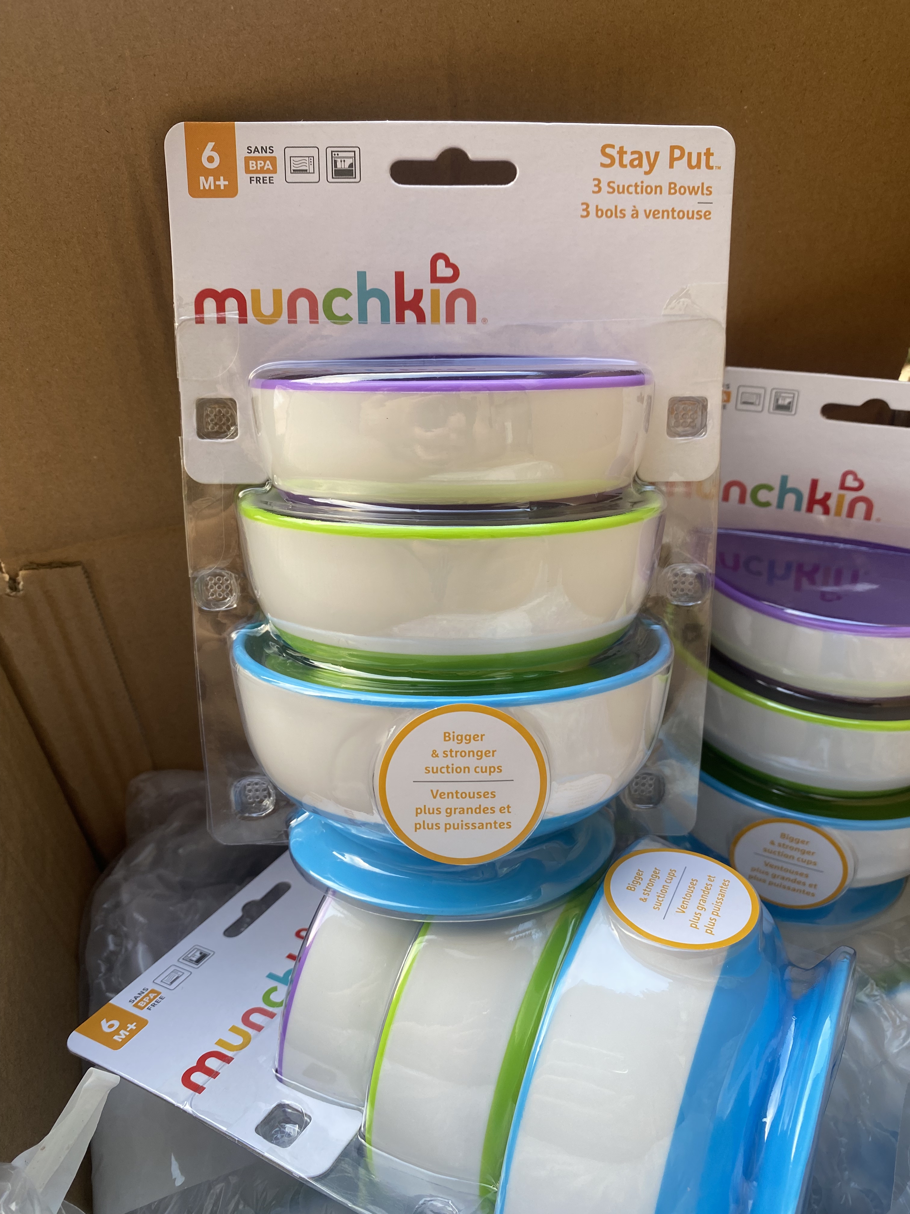 3只装美国Munchkin满趣健防摔训练吸盘辅食碗宝宝餐盘吸盘碗防摔
